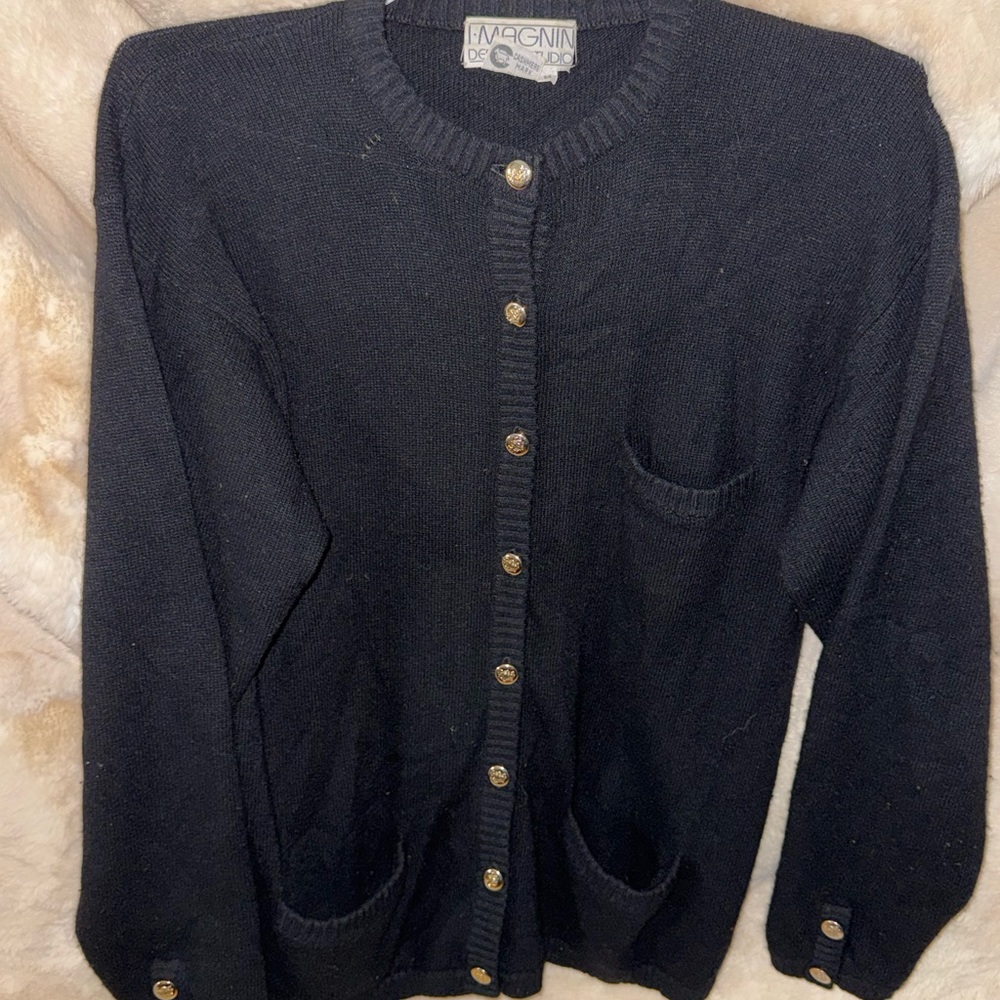 MAGNIN Women's Black Cardigan Sweater